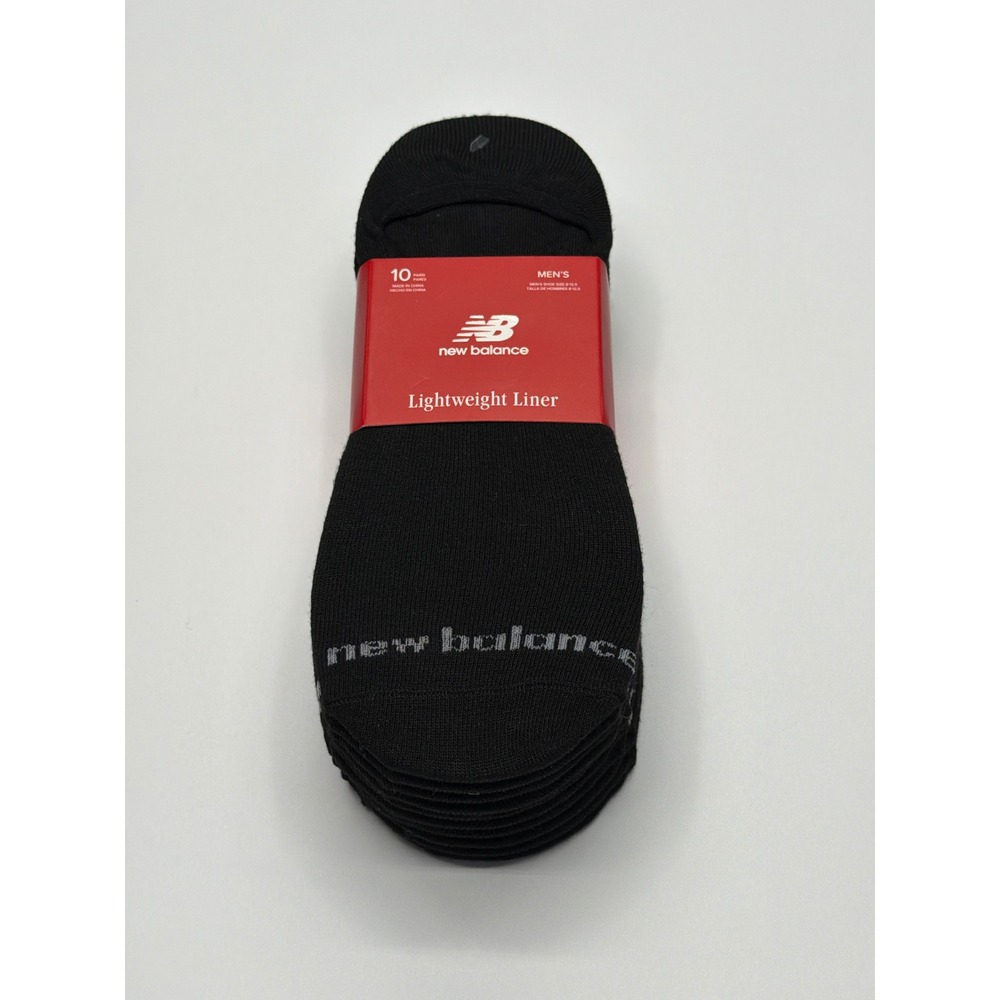 New Balance Mens Lightweight No Show Liner Socks Black 10 Pair Pack Size L